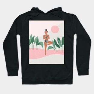 Yoga morning, Girl, Mid century art Hoodie